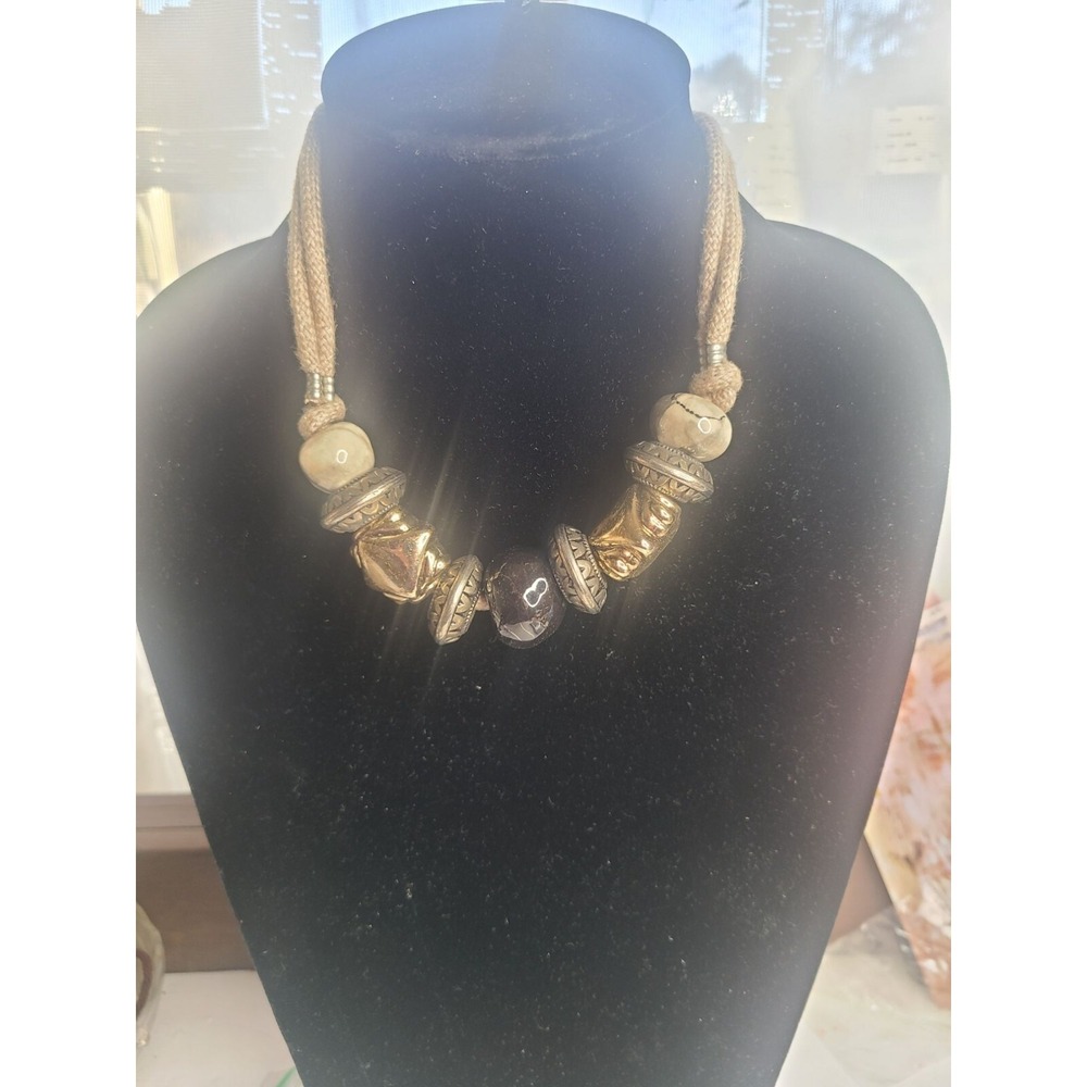 Chunky Boho Chic Necklace With Oversized Beads & Twisted Rope Cord